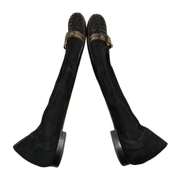 AGL Monika Black Suede Leather Metallic Gold Houndstooth Cap Toe Flats - 8.5 - Picture 8 of 15
